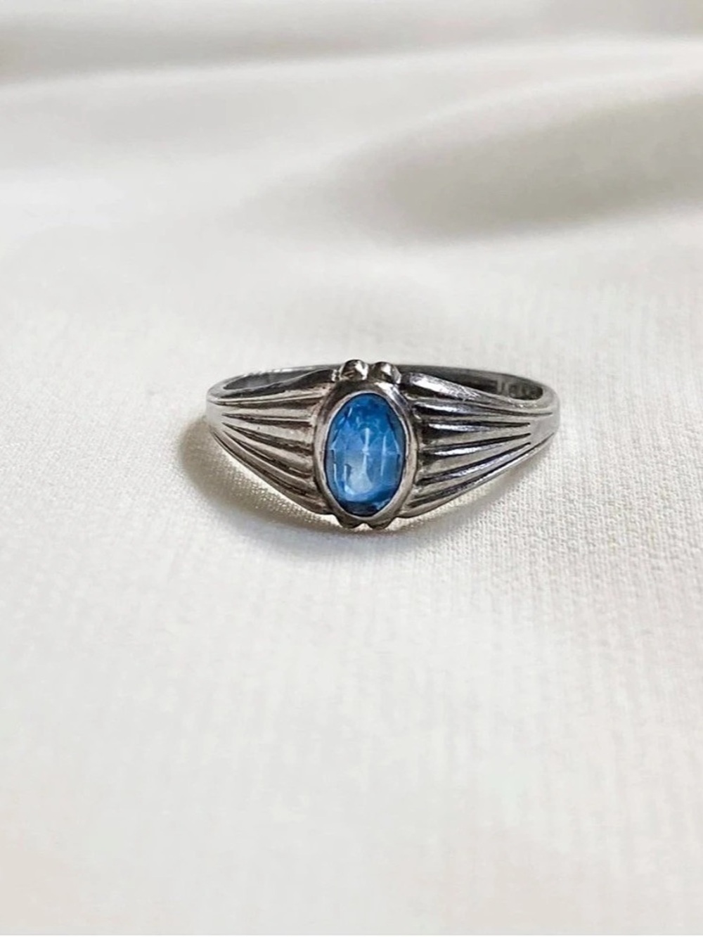 Vintage Art Deco UNCAS Signed Sterling Silver Blue Stone Ring